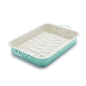 Healthy+Nonstick+Ceramic+Roaster+w%2F+Stainless+Steel+Rack+Turquoise