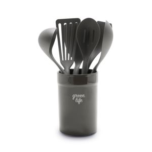 7pc+Nylon+Cooking+Utensils+w%2F+Ceramic+Crock+Charcoal+Gray
