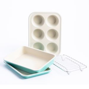 4pc+Healthy+Ceramic+Nonstick+Toaster+Oven+Bakeware+Set+Turquoise