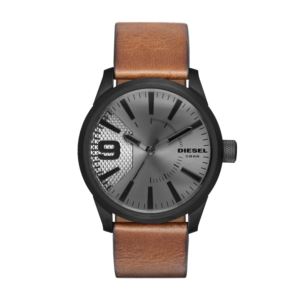 Mens+Rasp+Brown+Leather+Strap+Watch+Gunmetal+Dial