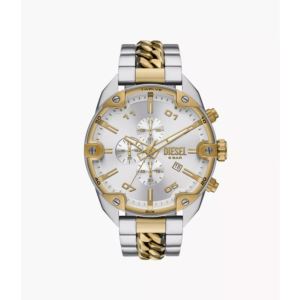 Mens+Spiked+Chronograph+Two-Tone+Stainless+Steel+Watch+Silver+Dial