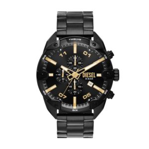 Mens+Spiked+Chronograph+Black+Stainless+Steel+Watch+Black+Dial