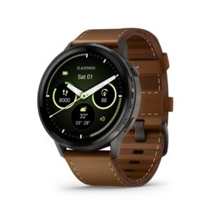 Venu+Advanced+Health+and+Fitness+Smartwatch+mm+Slate+w+Brown+Leather+Band