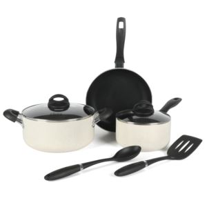 Oster+Clairborne+7Pc+Cookware+Set+w%2FKitchen+Tools+-+Linen+-+Hammered+Ext++-+Al+-+2.5+Mm