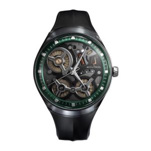 Men%27s+Accutron+DNA+Electrostatic+Green+%26+Black+Rubber+Strap+Watch+Gray+Dial