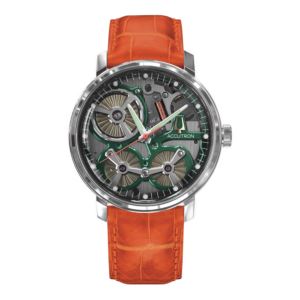 Men%27s+Spaceview+2020+Electrostatic+Orange+Alligator+Strap+Smoke+Gray+Dial