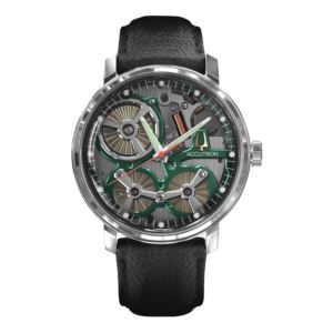 Men%27s+Spaceview+2020+Electrostatic+Black+Leather+Watch+Smoke+Gray+Dial