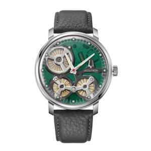 Men%27s+Spaceview+2020+Electrostatic+Charcoal+Leather+Strap+Green+Dial