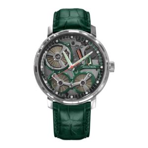 Men%27s+Spaceview+2020+Electrostatic+Green+Alligator+Strap+Smoke+Gray+Dial
