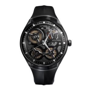 Men%27s+Accutron+DNA+Electrostatic+Gray+%26+Black+Rubber+Strap+Watch+Black+Dial