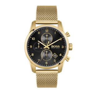 Mens+Skymaster+Gold-Tone+Stainless+Steel+Mesh+Watch+Black+Dial