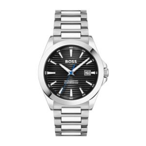 Men%27s+Strike+Silver-Tone+Stainless+Steel+Watch+Black+Patterned+Dial