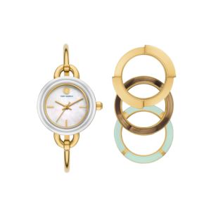 Ladies+Miller+Gold-Tone+Bangle+Watch+Gift+Set+Mother-of-Pearl+Dial