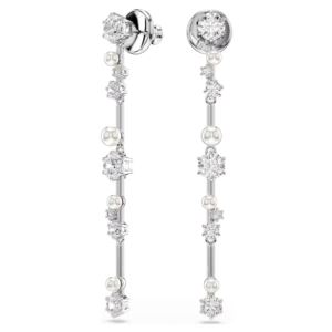 Swarovski+Constella+Drop+Earrings+Crystal+Pearl%2C+Round+Cuts%2C+White%2C+Rhodium+Plated