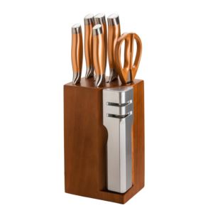 7pc+Knife+Block+Set+w%2F+Detachable+Sharpener+Copper+%26+Stainless+Steel