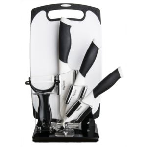 6pc+Ceramic+Knife+Set+w%2F+Cutting+Board+Black