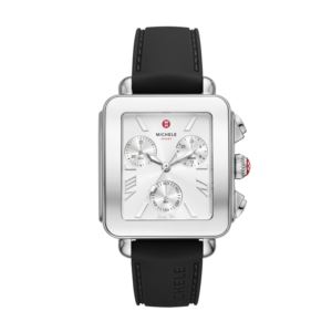 Ladies+Deco+Sport+Chronograph+Black+Silicone+Strap+Watch+Silver+Dial