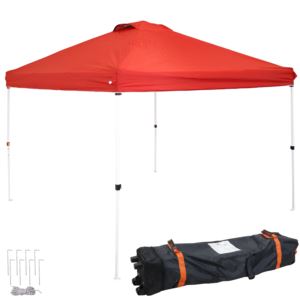 Sunnydaze+12x12+Foot+Premium+Pop-Up+Canopy+with+Rolling+Carry+Bag+-+Red
