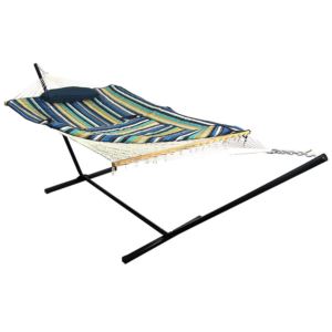 Sunnydaze+Rope+Hammock+with+12-Foot+Stand+-+Pad+%26+Pillow+-+Lakeview