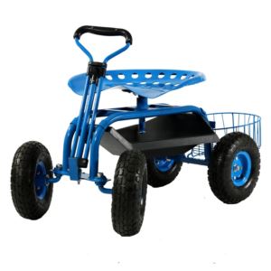 Sunnydaze+Rolling+Cart+with+Steering+Handle+Swivel+Seat+Planter+Basket+Blue