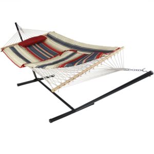 Sunnydaze+Rope+Hammock+with+12-Foot+Stand+-+Pad+%26+Pillow+-+Modern+Lines
