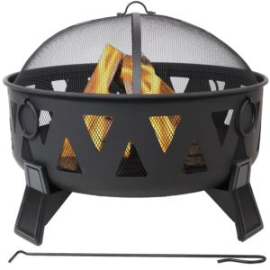 Sunnydaze+Steel+Nordic-Inspired+Fire+Pit+with+Spark+Screen+and+Poker+-+34-Inch