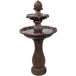 Sunnydaze+2-Tier+Pineapple+Solar+Water+Fountain+with+Battery+Backup+-+Rust+-+46-Inch