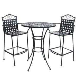Scrolling+Wrought+Iron+Patio+BarHeight+Table+and+Chairs+Black