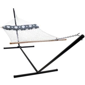 Sunnydaze+Person+Polyester+Spreader+Bar+Rope+Hammock+with+Foot+Stand