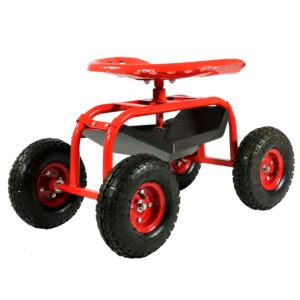 Sunnydaze+Rolling+Garden+Cart+with+360+Degree+Swivel+Seat+%26+Tray+-+Red