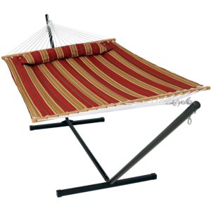 Sunnydaze+Person+Quilted+Fabric+Spreader+Bar+Hammock+Stand+Red+Stripe