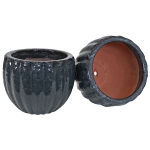 in+cm+Fluted+Glazed+Ceramic+Planter+Black+Mist+Set+of