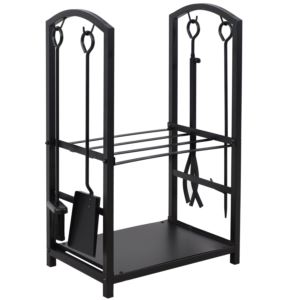 4-Piece+Steel+Firewood+Log+Rack+with+Fireplace+Tools