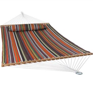 Sunnydaze+2+Person+Quilted+Fabric+Spreader+Bar+Hammock+%26+Pillow+-+Canyon+Sunset