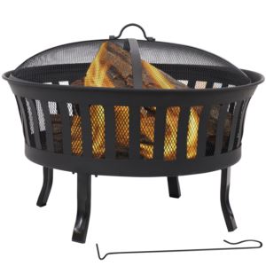 Sunnydaze+25-Inch+Steel+Mesh+Stripe+Cutout+Fire+Pit+with+Spark+Screen+and+Poker