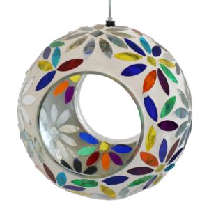 Sunnydaze+Rainbow+Daisies+Mosaic+Glass+Fly-Through+Hanging+Bird+Feeder+-+6-Inch