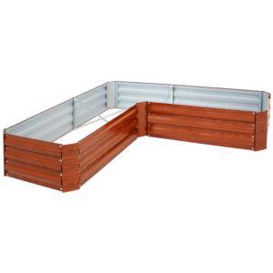 Galvanized+Steel+L-Shaped+Raised+Garden+Bed+-+59.5+in+-+Woodgrain