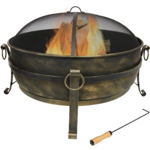 Sunnydaze+Steel+Cauldron+Outdoor+Fire+Pit+with+Spark+Screen+Inch