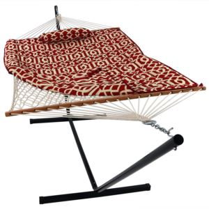 Sunnydaze+Rope+Hammock+with+Foot+Stand+Pad+Pillow+Royal+Red