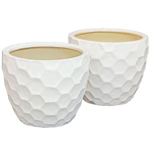 12+in+%2830.48+cm%29+Raised+Honeycomb+Pattern+Glazed+Ceramic+Planter+-+White+-+Set+of+2