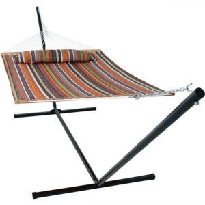 Sunnydaze+Quilted+Fabric+Hammock+Bed+with+Stand+Canyon+Sunset