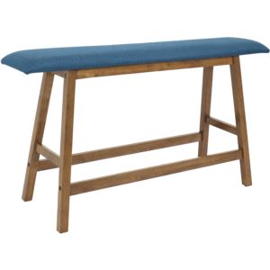 Counter-Height+Bench+-+Weathered+Oak+with+Blue+Cushion