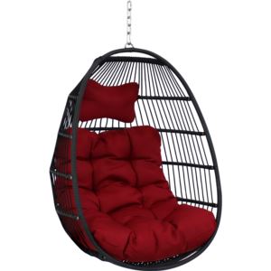 Sunnydaze+Julia+Hanging+Egg+Chair+with+Red+Cushions+Inch