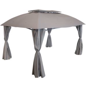 Sunnydaze+Soft+Top+Patio+Gazebo+x+Foot+Gazebo+with+Mesh+Screen+and+Privacy+Wall+Gray