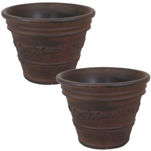 Sunnydaze+Laurel+Outdoor+Flower+Pot+Planter+-+Rust+-+13-Inch+-+2-Pack