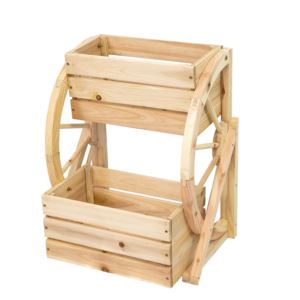 Rustic+2-Tier+Wagon+Wheel+Plant+Stand