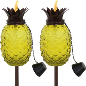 Sunnydaze+Tropical+Pineapple+in+Yellow+Glass+Outdoor+Torches+Set+of