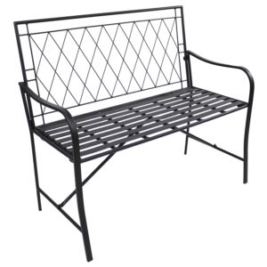 Argyle+Diamond+Iron+Patio+Bench+-+Black