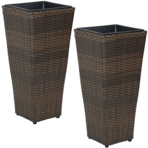 in+Polyrattan+Tall+Square+Planter+Brown+Set+of