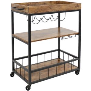 Sunnydaze+Industrial+Rolling+Bar+Cart+with+Wine+Storage+Rack+Inch
